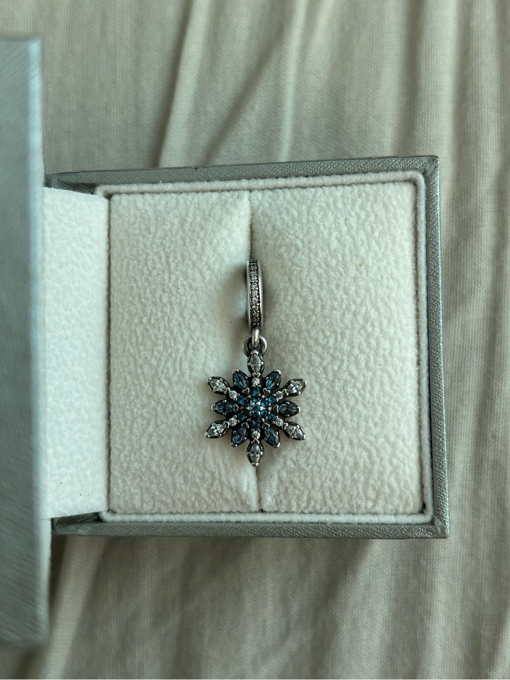 Pandora Sterling Silver Blue Snowflake Dangle Charm - Picture 2 of 4